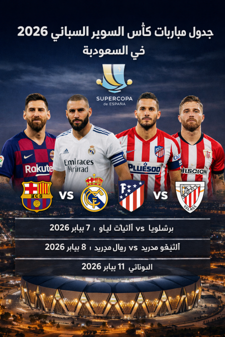 جدول مباريات كأس السوبر الاسباني 2026 والقنوات الناقلة.. مواجهات قوية أوعى تفوتك