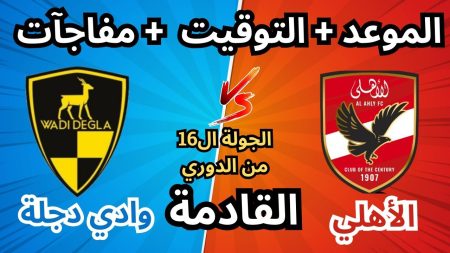مباراة الأهلي ووادي دجلة اليوم في قمة الجولة 16 بالدوري المصري.. الموعد والقنوات والتشكيل المتوقع مباراة الأهلي ووادي دجلة