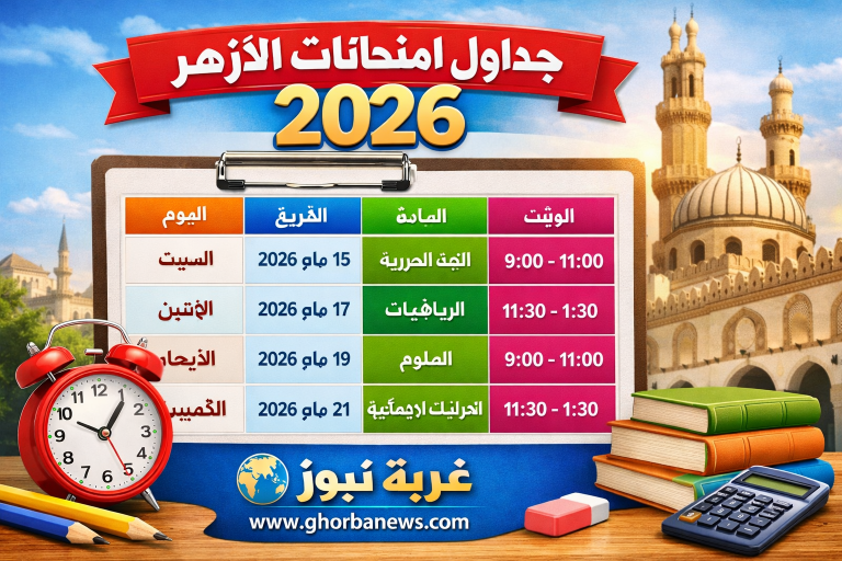 الجدول الرسمي نزل خلاص.. جداول امتحانات الأزهر 2026 الترم الثاني لكل المراحل ابتدائي وإعدادي وثانوي بالتفصيل